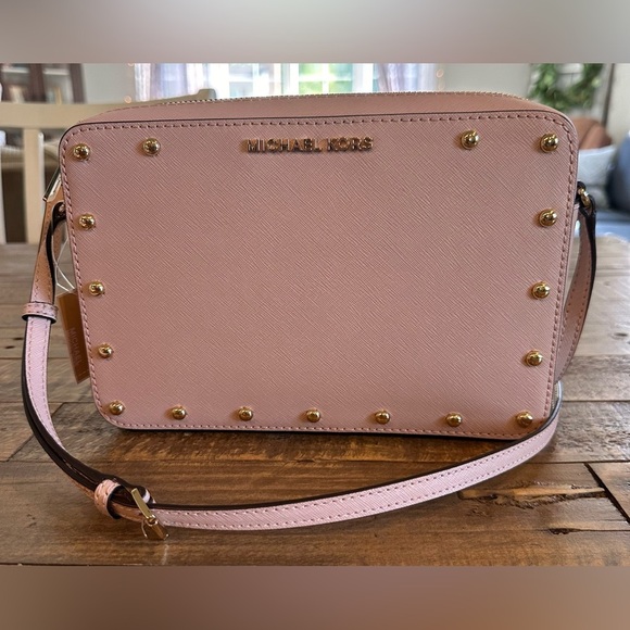 MICHAEL Michael Kors Handbags - Michael Kors Sandrine Stud Light Pink Leather Crossbody Bag New With Tag